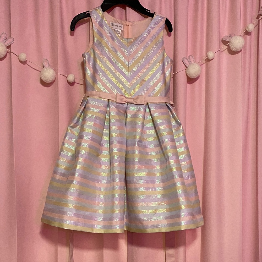 Bonnie Jean Pink, Gold and Lavender Striped Formal Dress